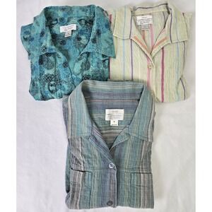Lot of 3 Christopher Banks Stretch Shirts Sz M Crinkle Button Paisley Stripe Y2K